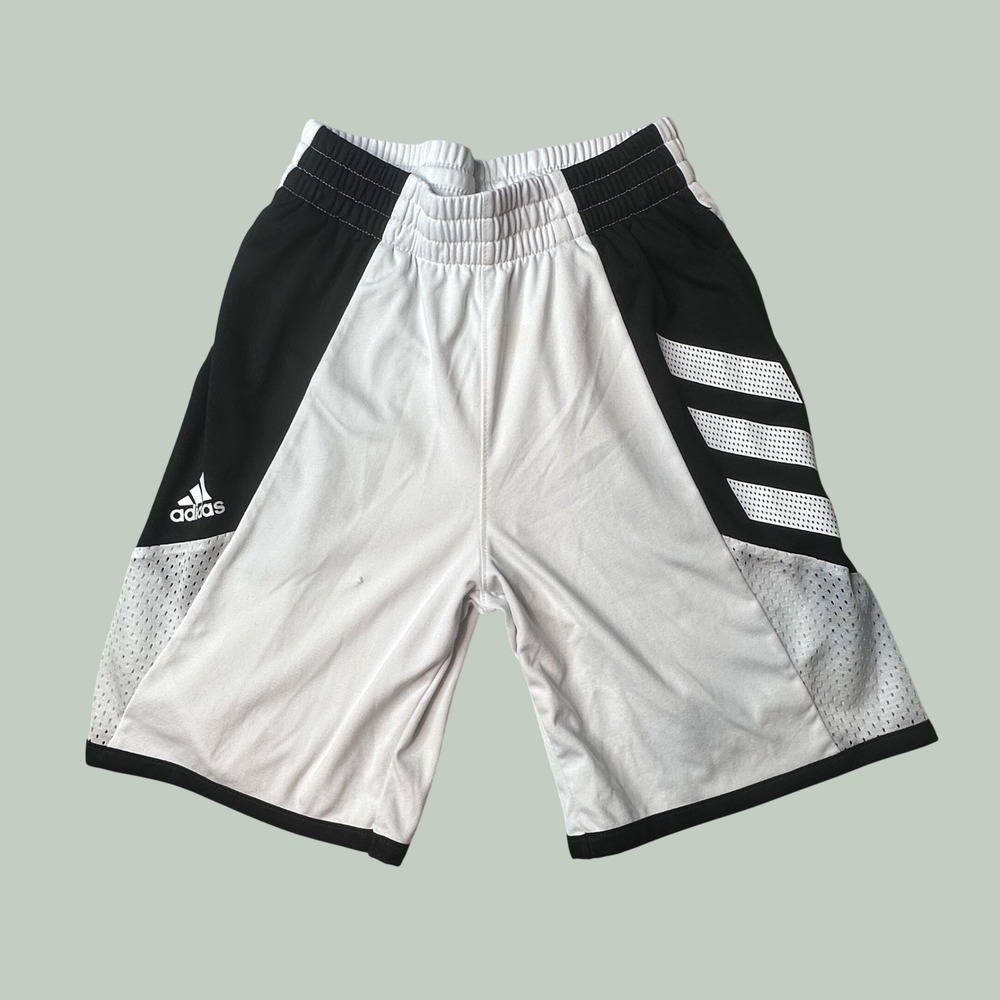 Adidas Shorts Kids S 8 White Black Basketball Athletic Mesh‎ Stripe AJ5499